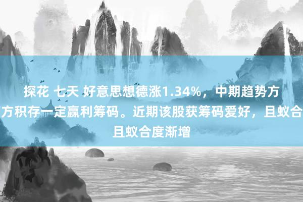 探花 七天 好意思想德涨1.34%，中期趋势方面，下方积存一定赢利筹码。近期该股获筹码爱好，且蚁合度渐增